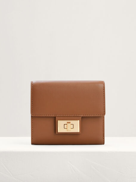 Leather Short Wallet On Chain, Cognac