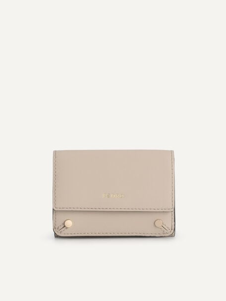 Textured Leather Trifold Wallet, Sand