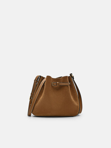 Helix Leather Bucket Bag, Camel