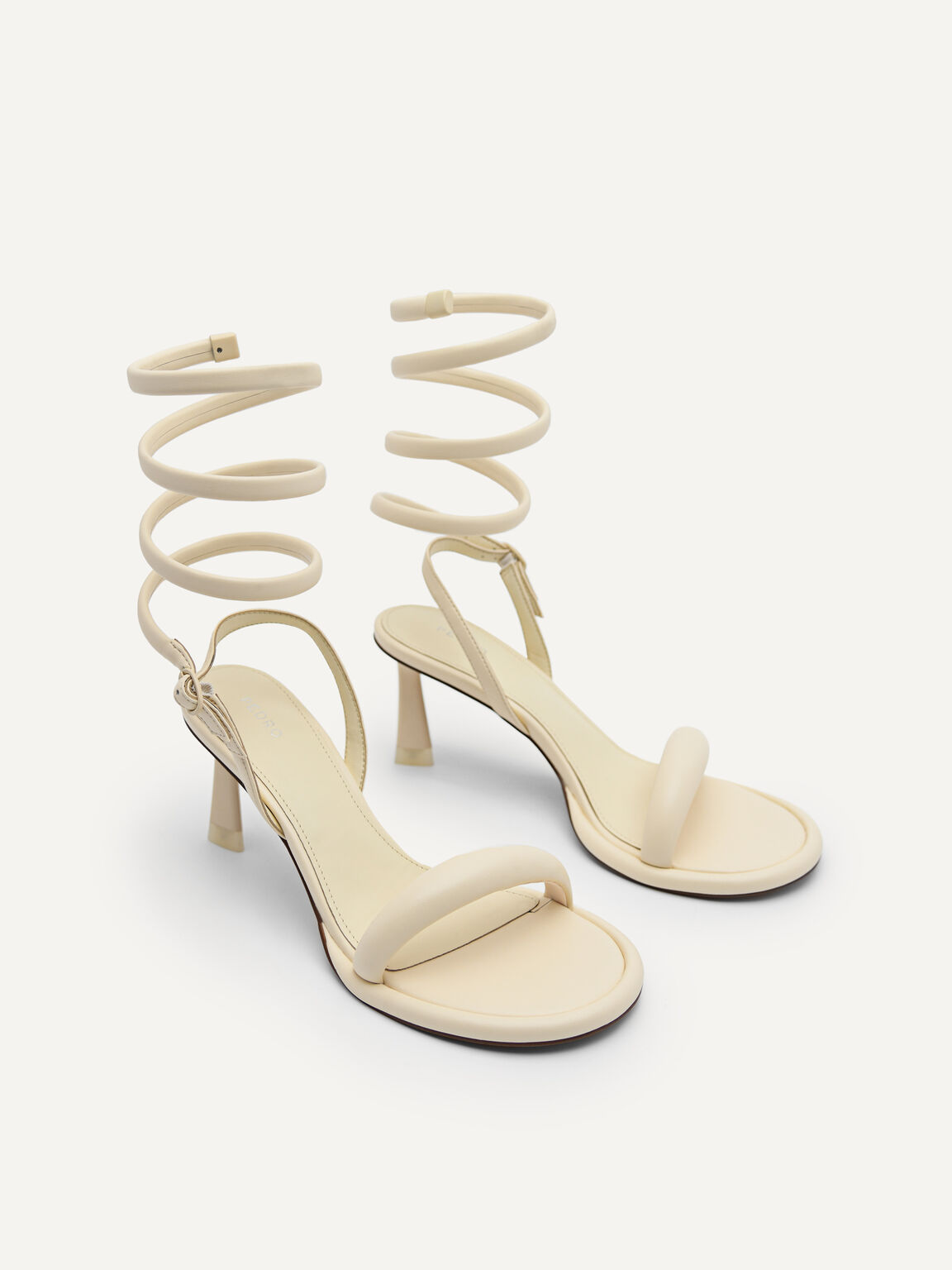 Terrazo Heels with Detachable Coil Strap, Beige