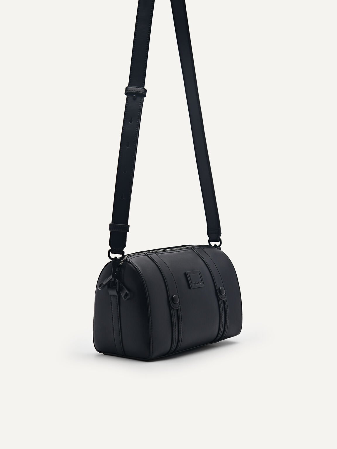 Monochrome Crossbody Bag with Charm, Black