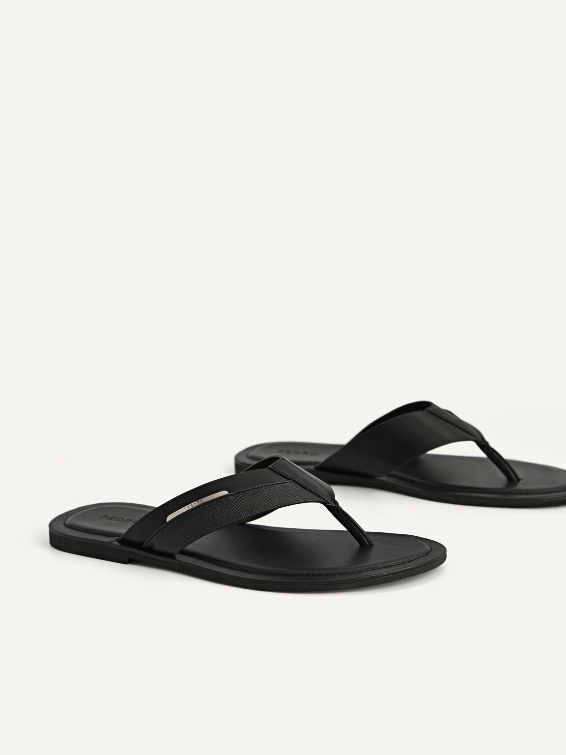 Textured Thong Sandals, Black, hi-res