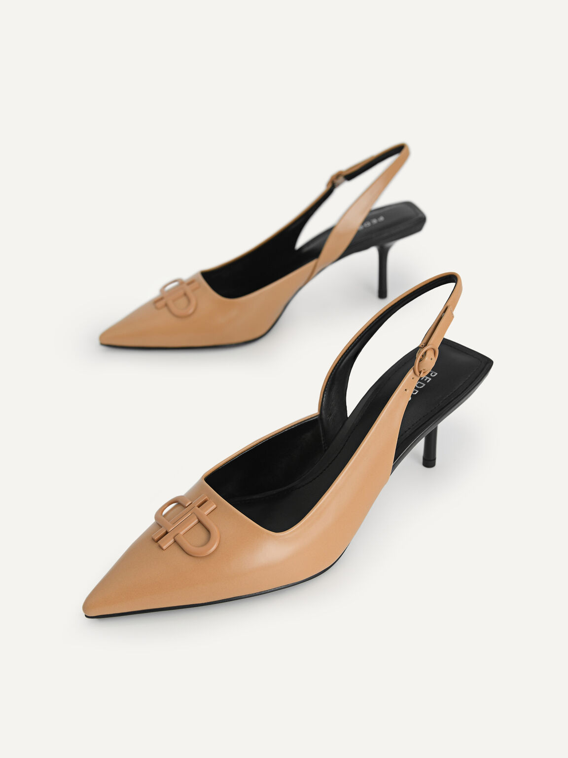 Icon Leather Pointed Toe Slingback Heels, Camel, hi-res