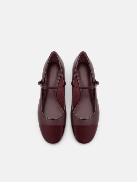 Claude Leather Mary Jane Pumps, Burgundy