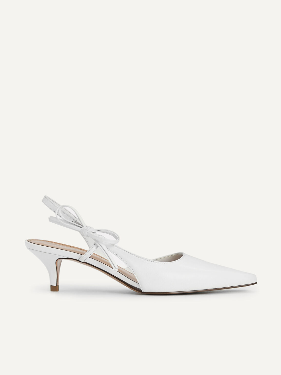 Bow-Detailed Leather Slingback Heels, White, hi-res
