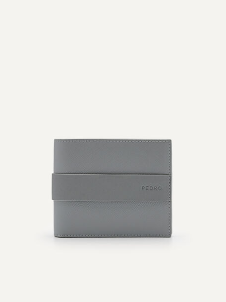 Embossed Leather Bi-Fold Coin Wallet, Grey