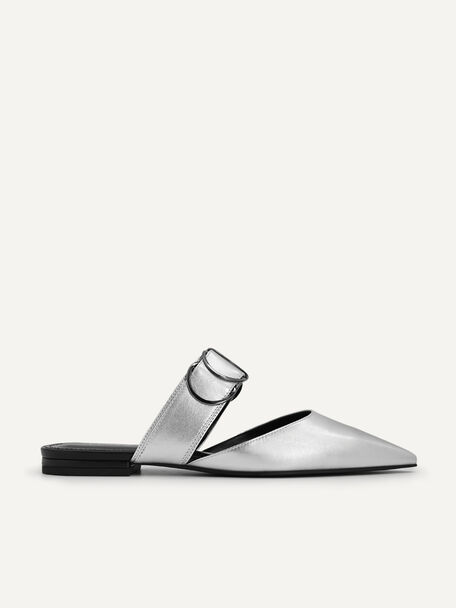 Metallic Pointed Slip-on Mules, Silver