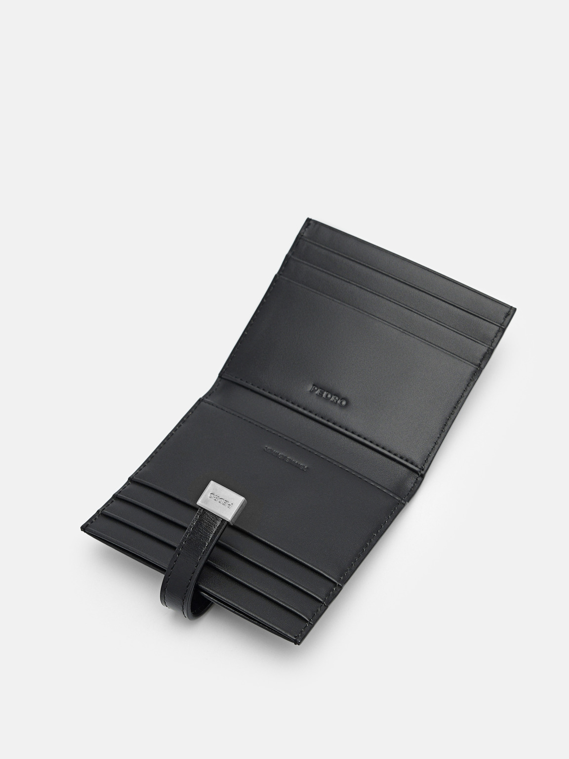 PEDRO Studio皮革雙折疊卡包, 黑色