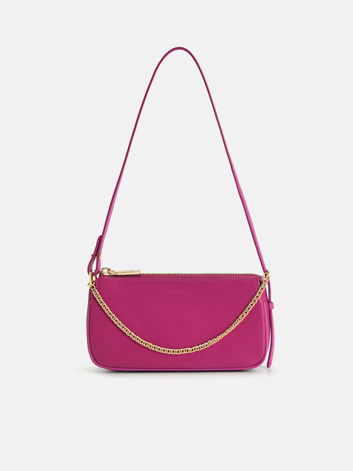 Leather Chain Detailed Shoulder Bag, Fuchsia