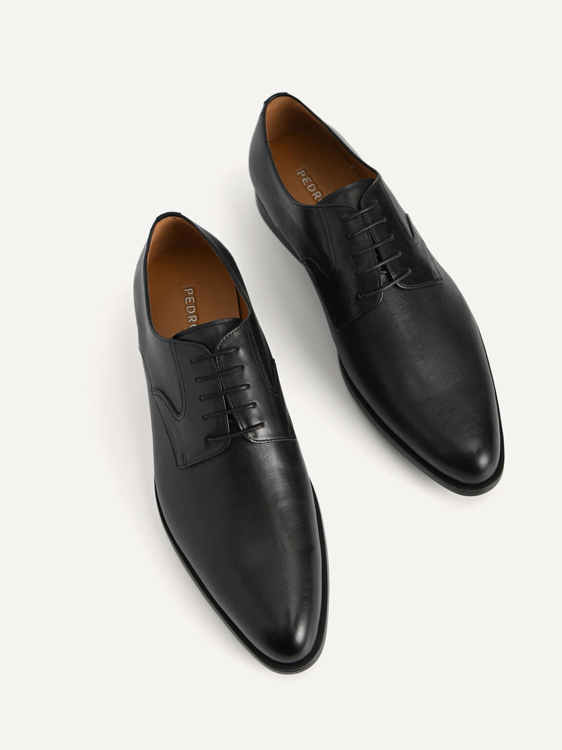 Textured Leather Derby Shoes, Black