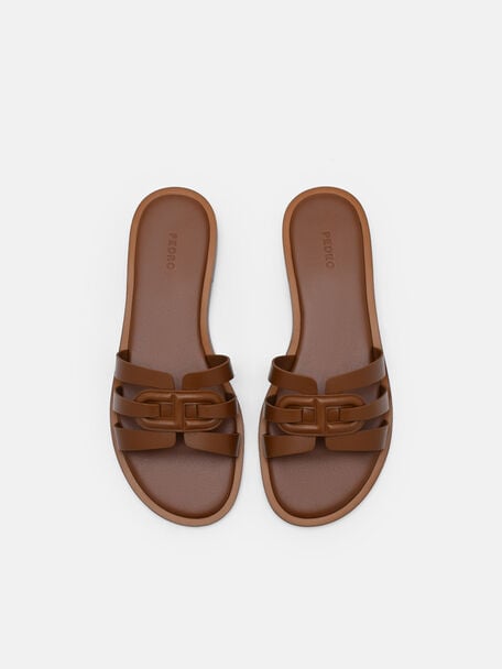 Carmel Leather Slide Sandals, Cognac