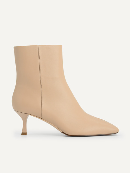 Square-Toe Heel Ankle Boots, Sand