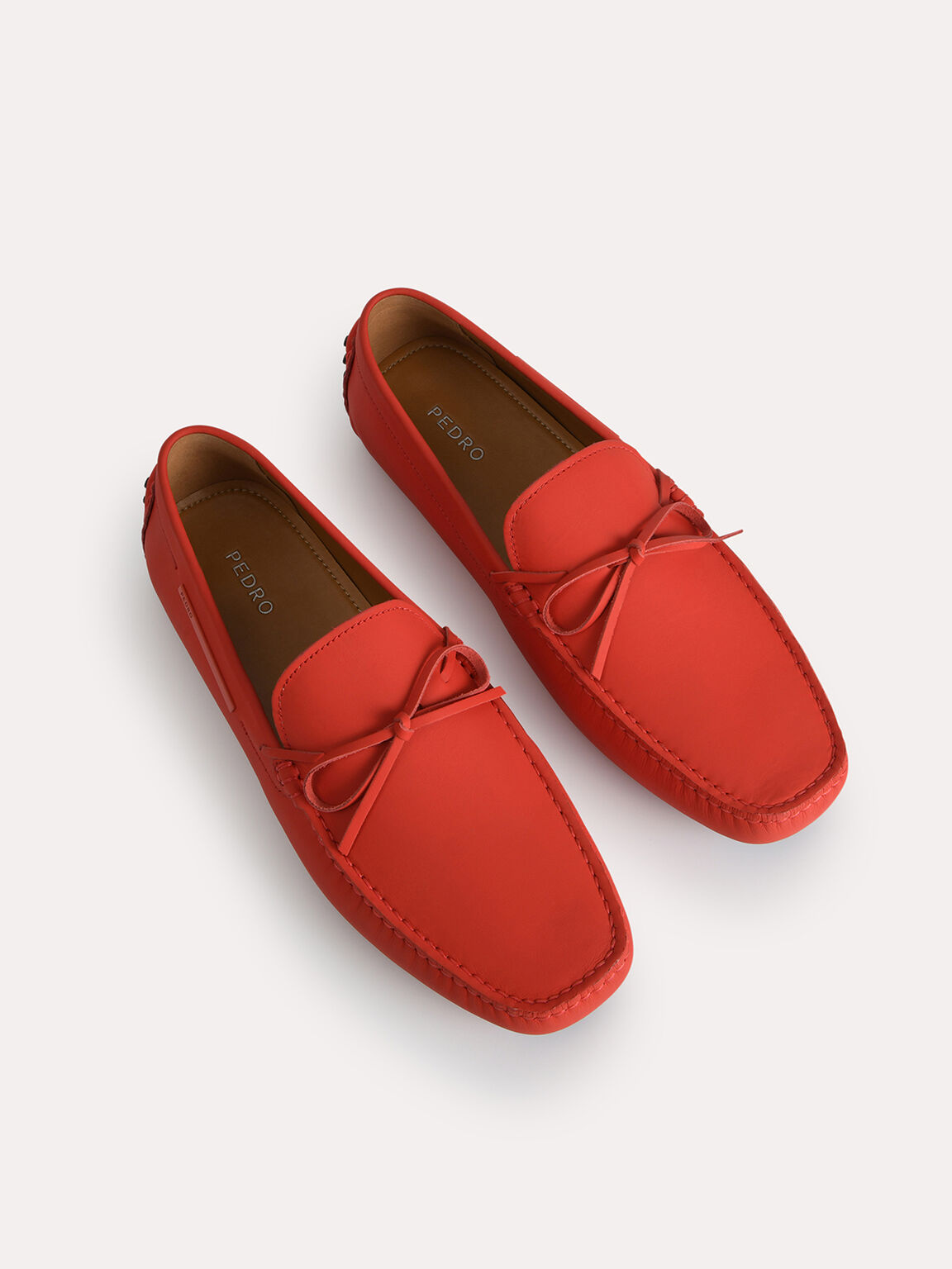 Leather Moccasins with Bow Detailing, Red