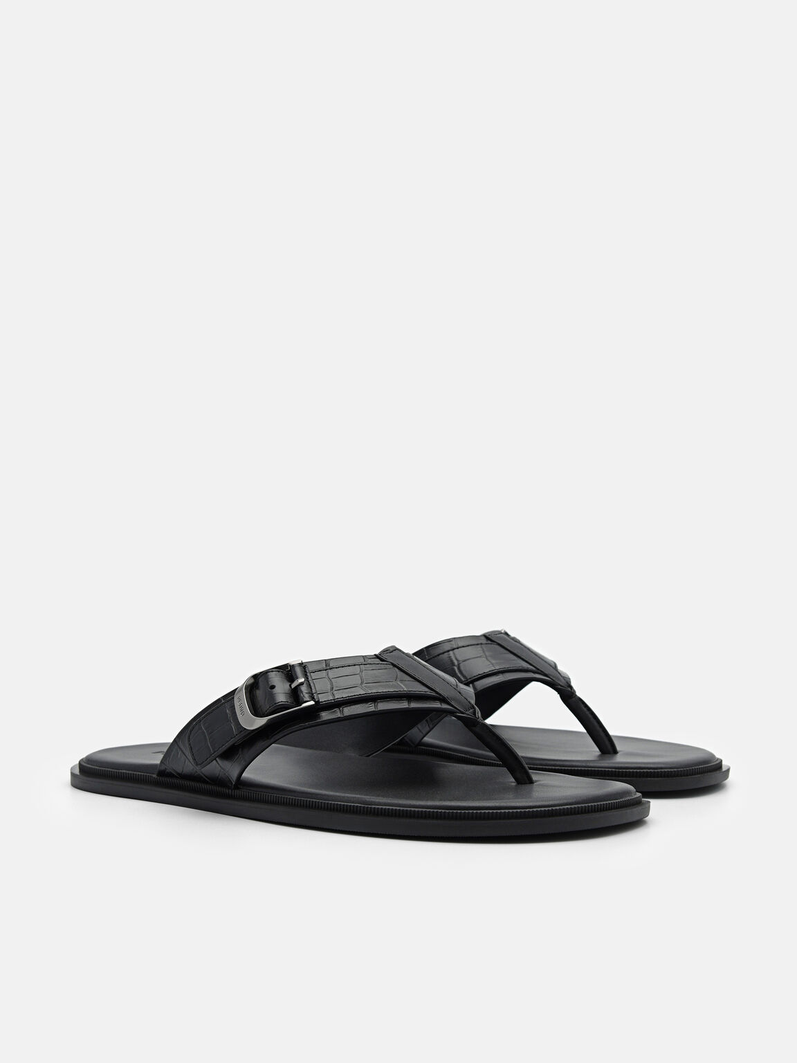 Helix Leather Thong Sandals, Black