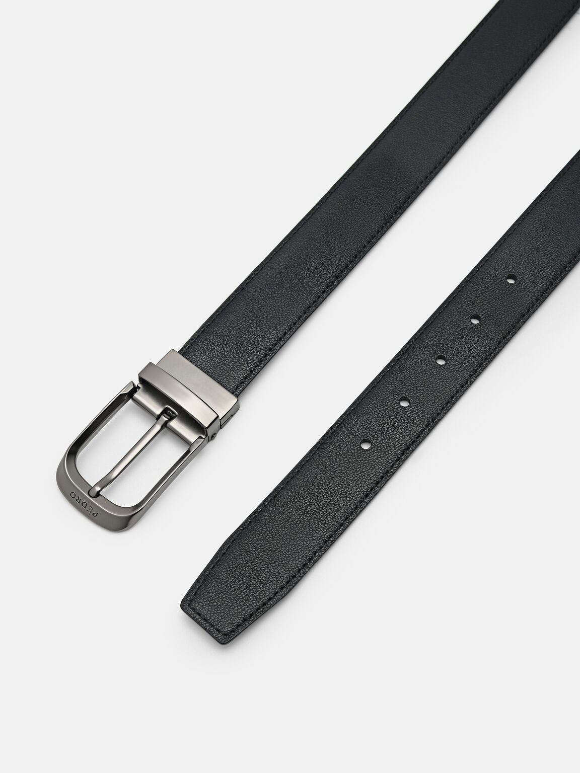 Embossed Leather Reversible Pin Belt, Black