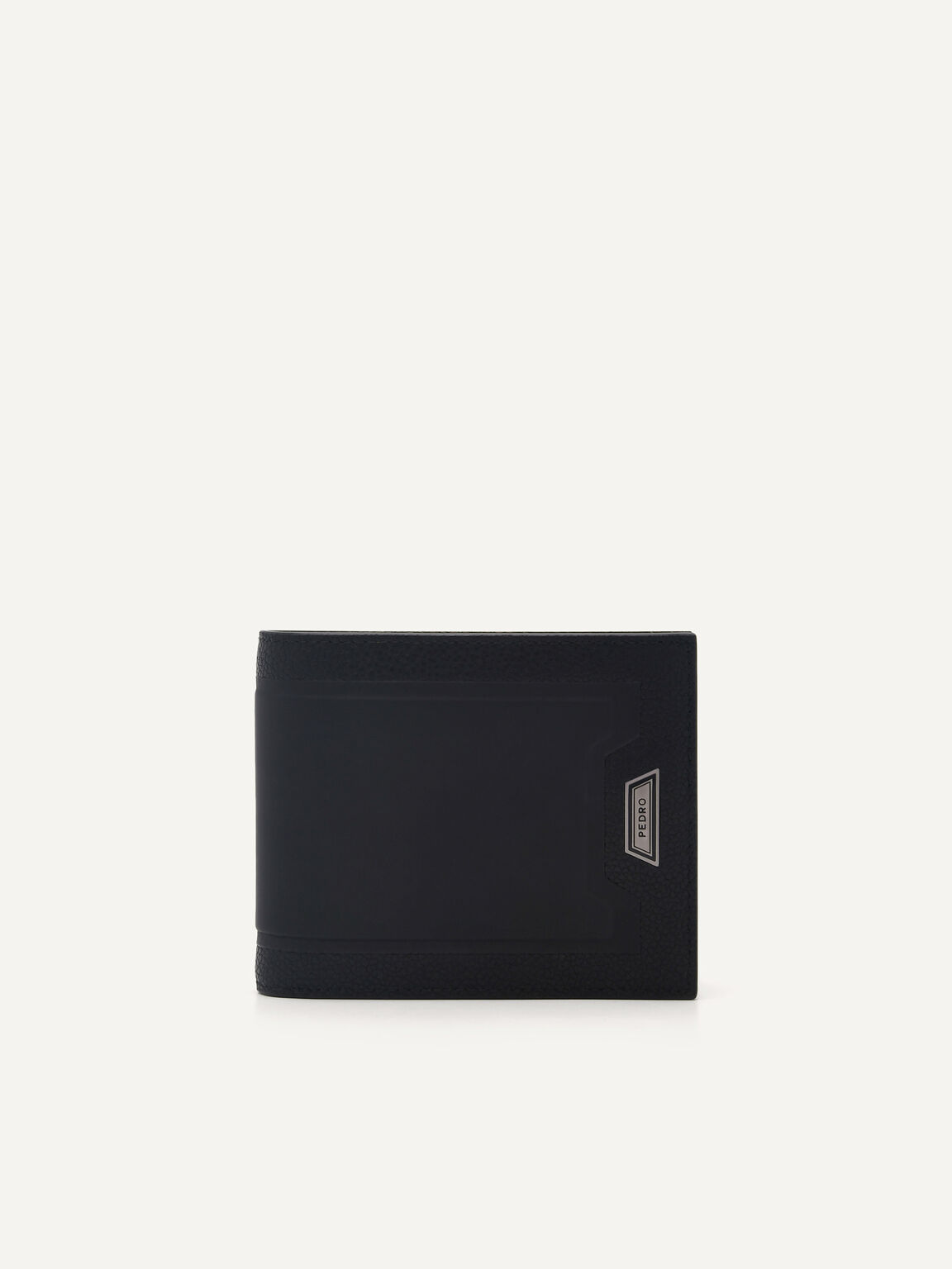 Embossed Leather Bi-Fold Flip Wallet, Black