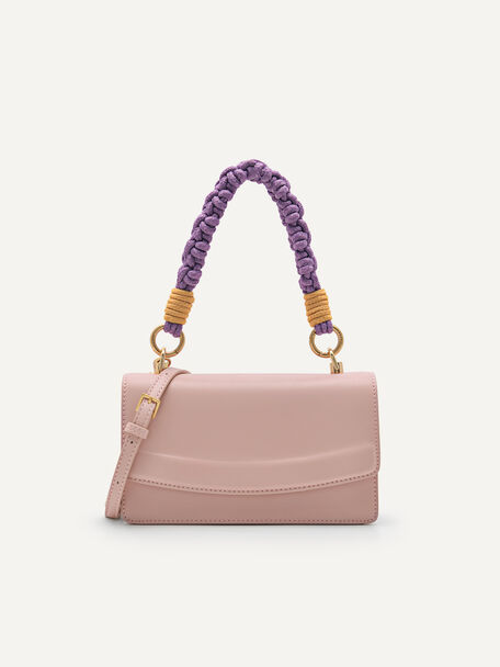 Shoulder Bag with Braided Handle, Light Pink
