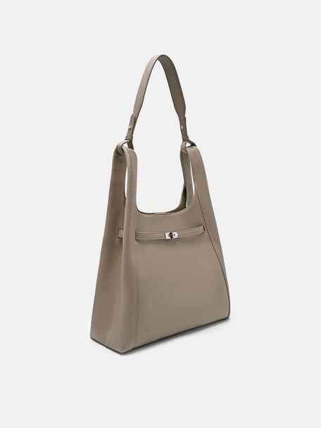 Danielle Large Leather Hobo Bag, Taupe Tumble