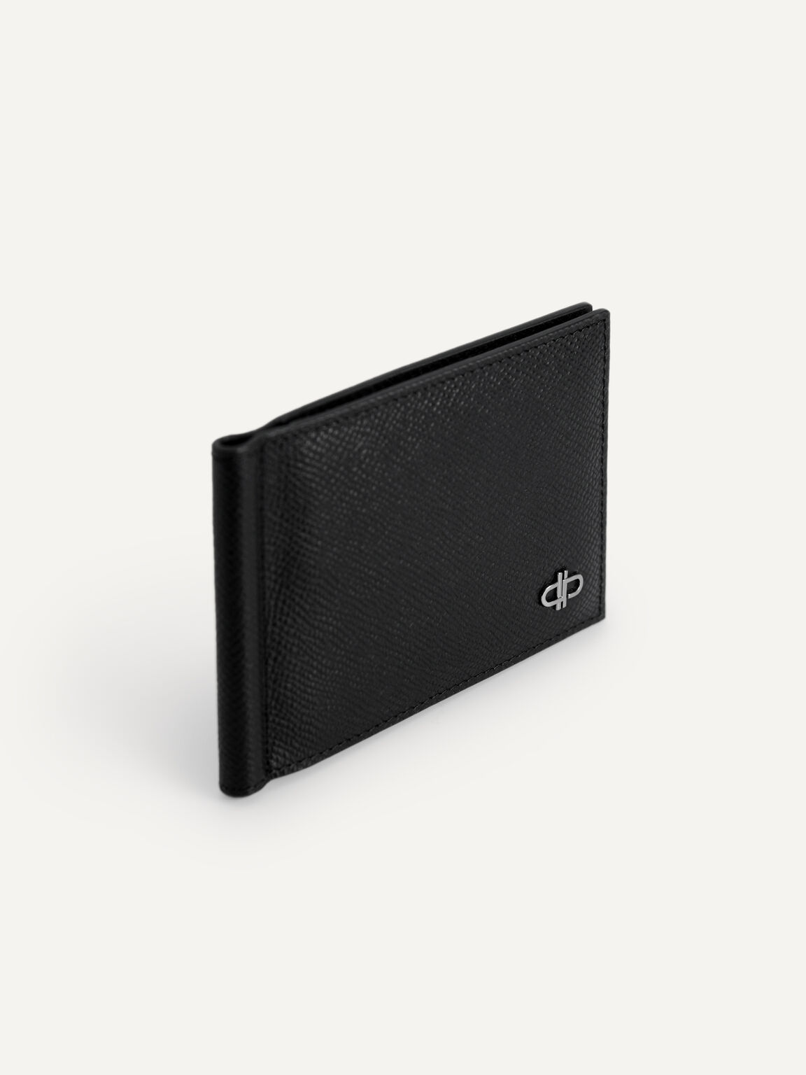 Icon Textured Leather Bi-Fold Wallet with Money Clip, Black