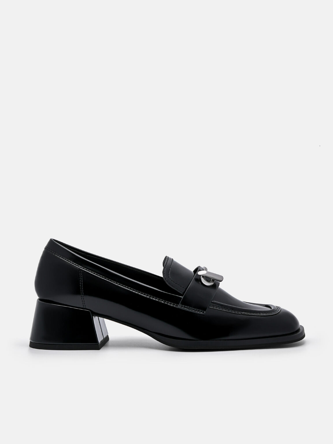 Brie Leather Heel Loafers, Black