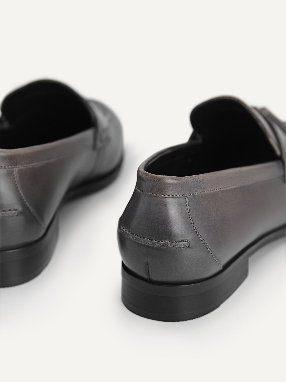 Burnished Leather Tasselled Loafers, Dark Grey
