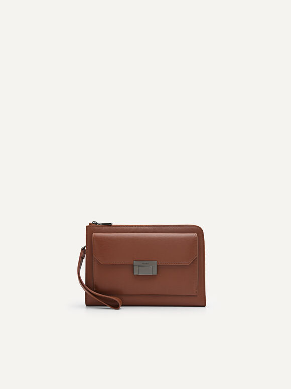 Henry Small Leather Clutch Bag, Cognac