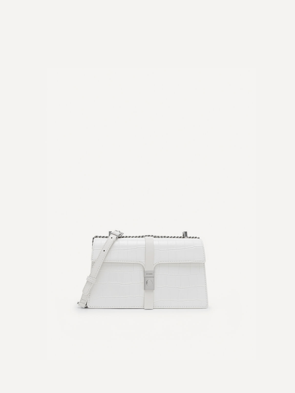 PEDRO Studio Farida Leather Croc-Effect Shoulder Bag, White