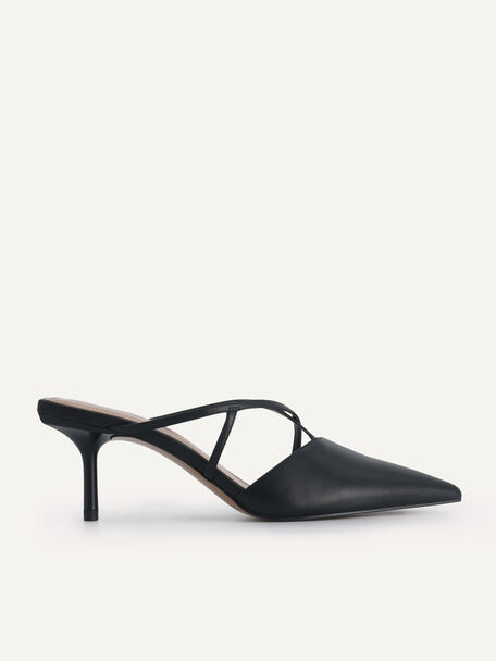 Pointed Toe Leather Heels, Black