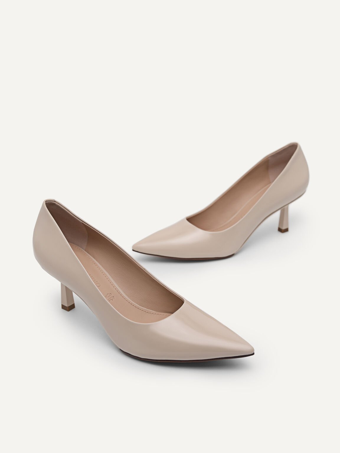 Patent Leather Pointed Pumps, Nude, hi-res