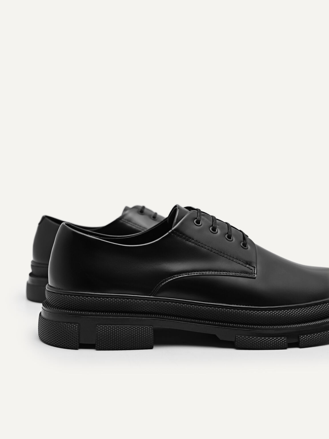 Chunky Leather Derby Shoes, Black, hi-res