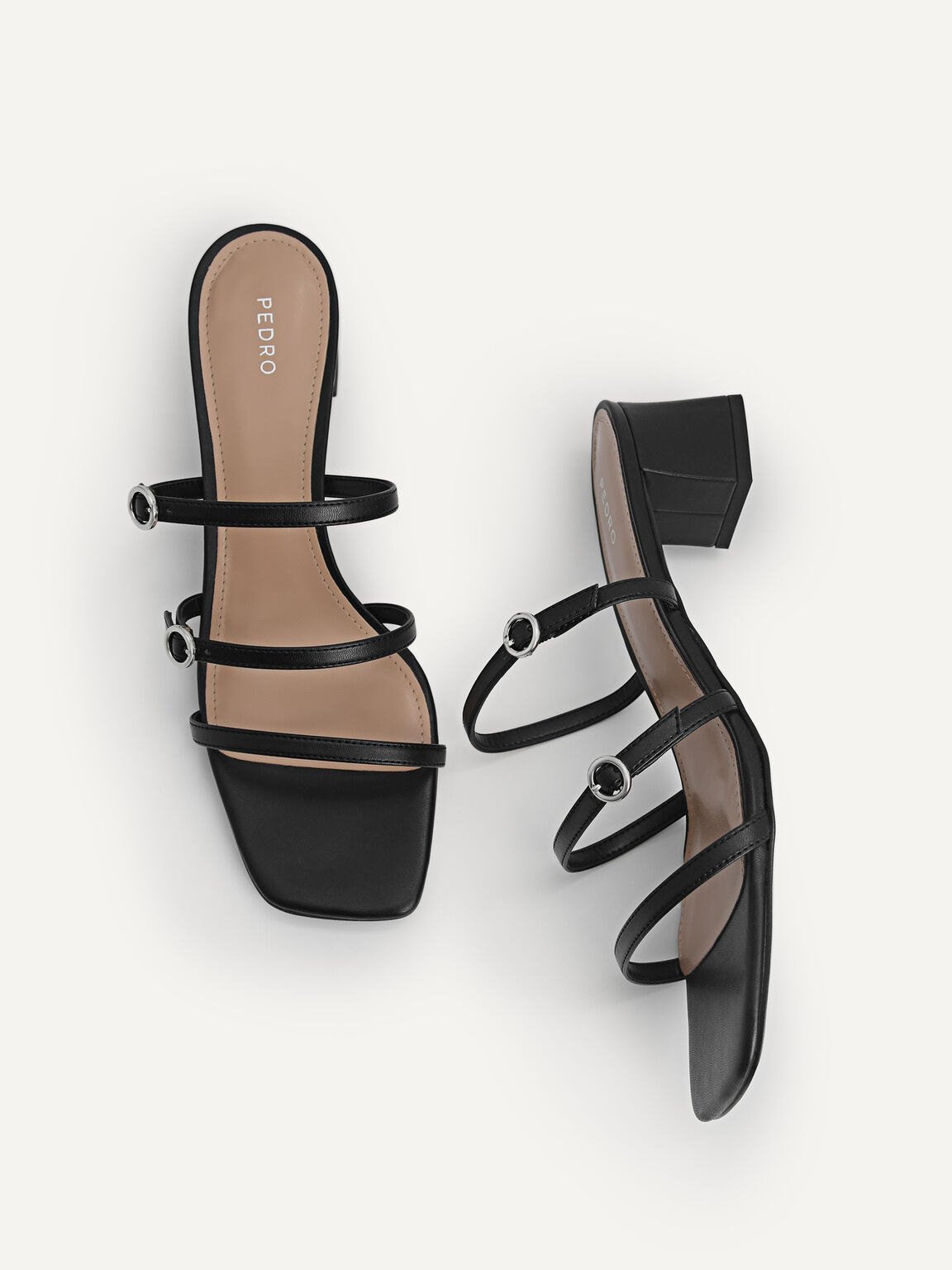 Strappy Heeled Sandals, Black, hi-res