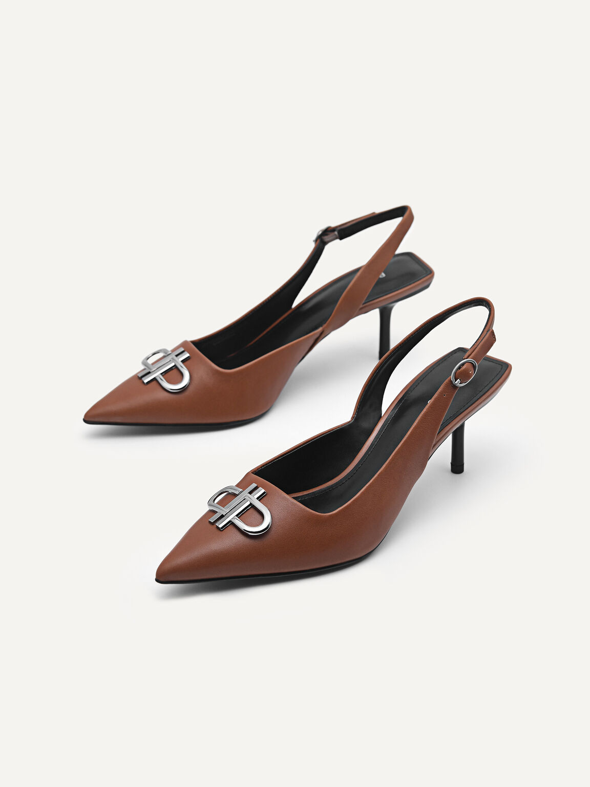 Icon Leather Pointed Slingback Pumps, Cognac