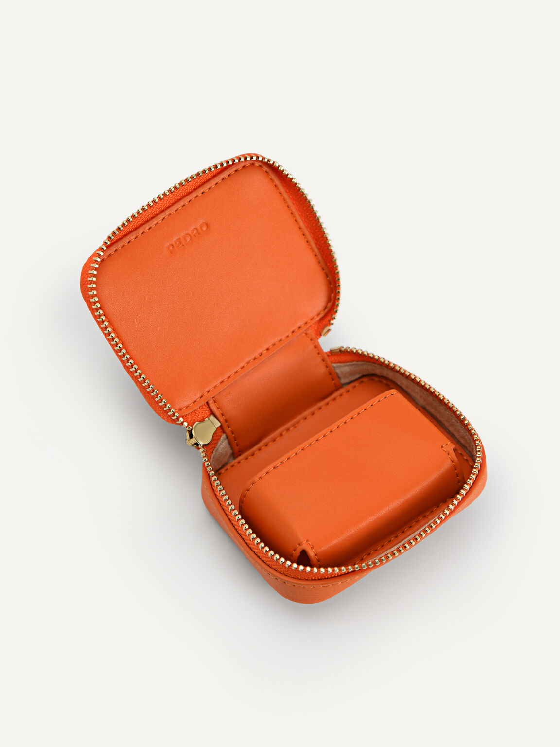 Quilted Pattern Leather Airpods Holder, Orange, hi-res
