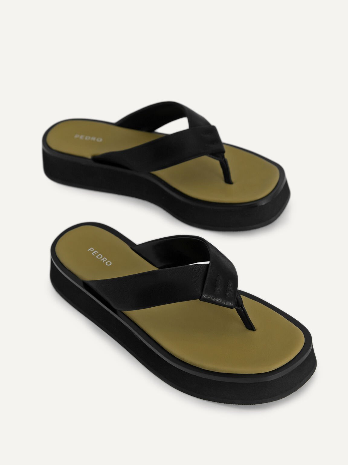 Thong Flatform Sandals, Black
