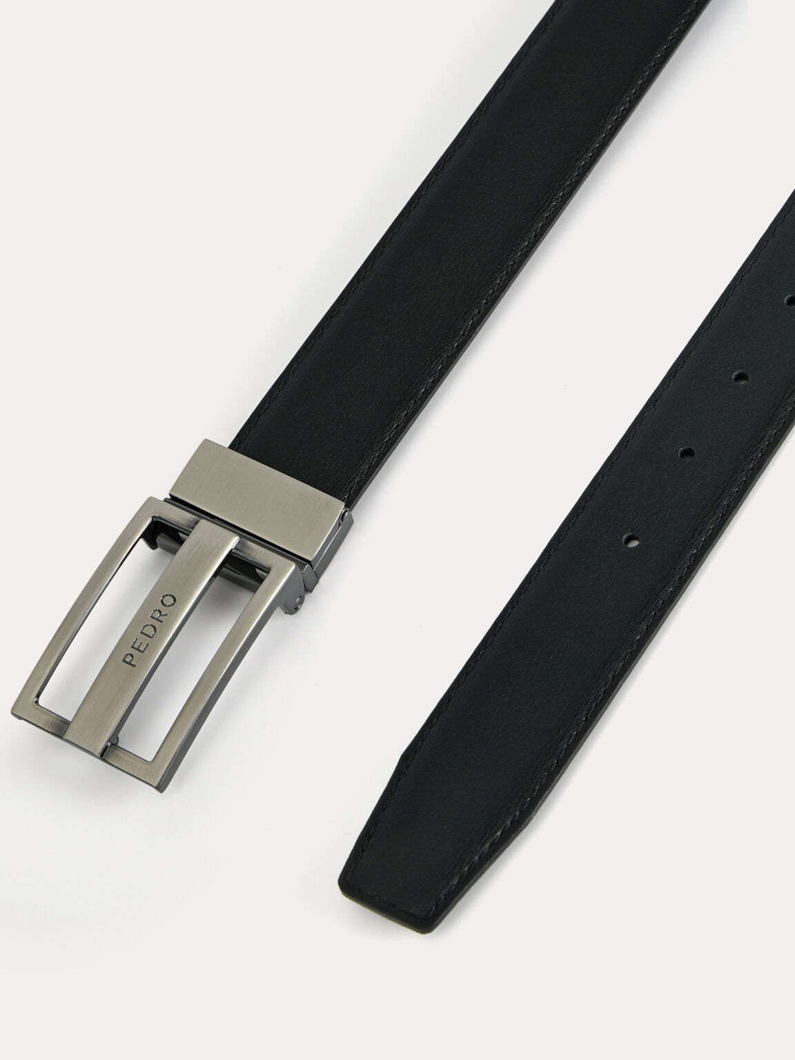 Reversible Leather Tang Belt, Black