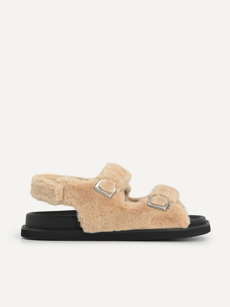 Fur Double Strap Sandals, Sand
