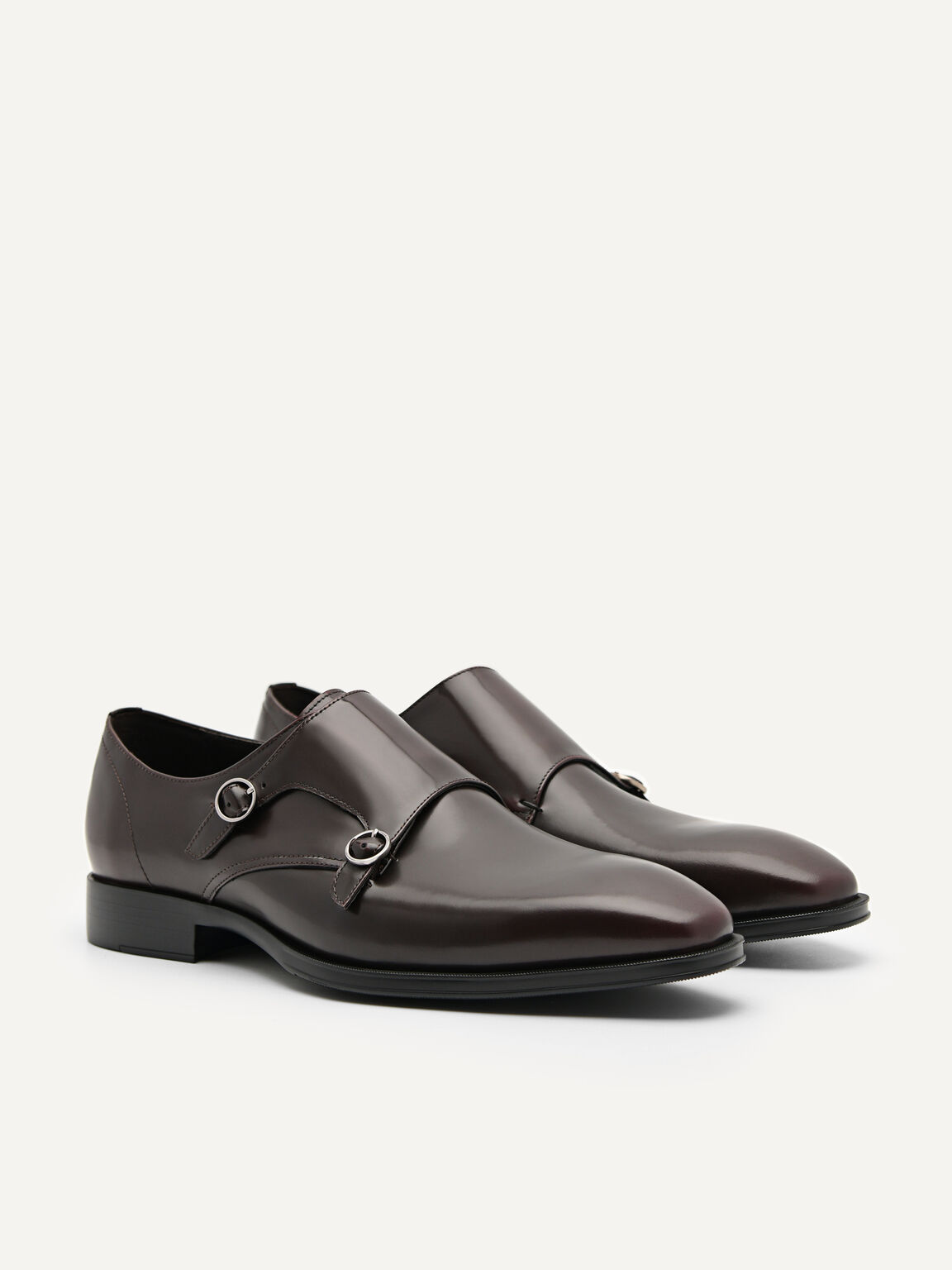 Holly Leather Double Monkstrap Shoes, Maroon
