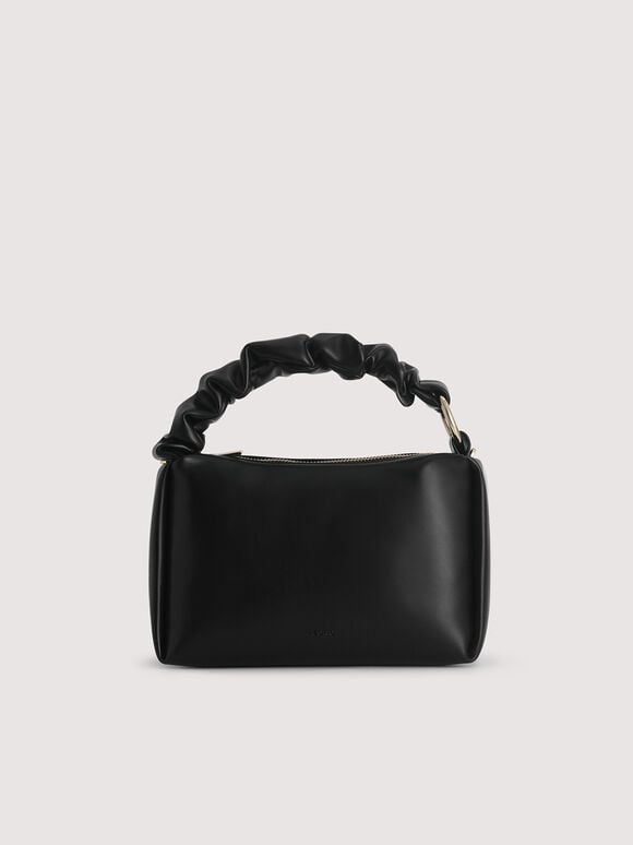 Ruched Top Handle Bag, Black