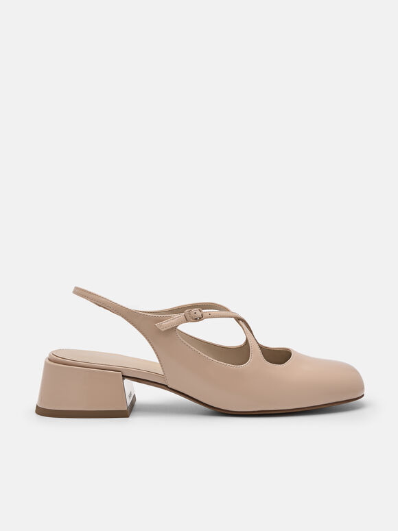 Effie Leather Mary Jane Pumps, Nude