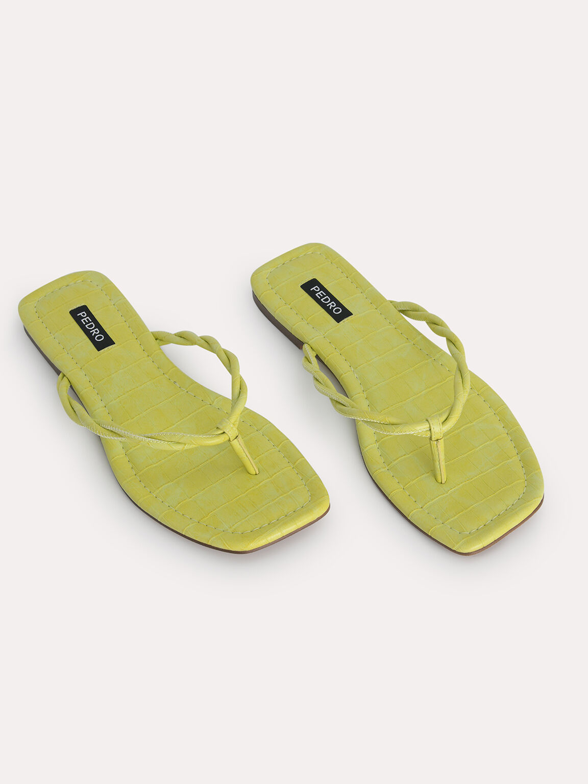 Croc-Effect Thong Sandals, Yellow, hi-res