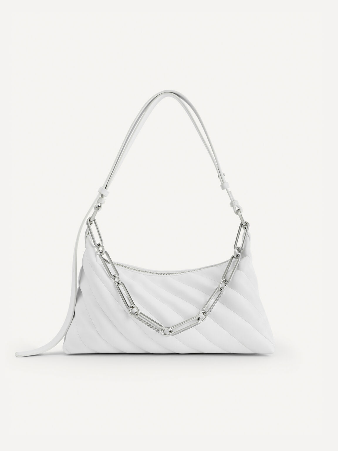 Quilted Shoulder Bag with Chain Strap, White
