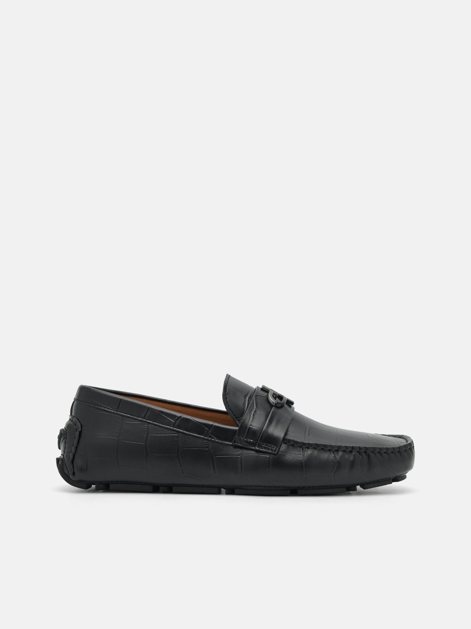Black Croc-Embossed Leather Driving Shoes - PEDRO AU