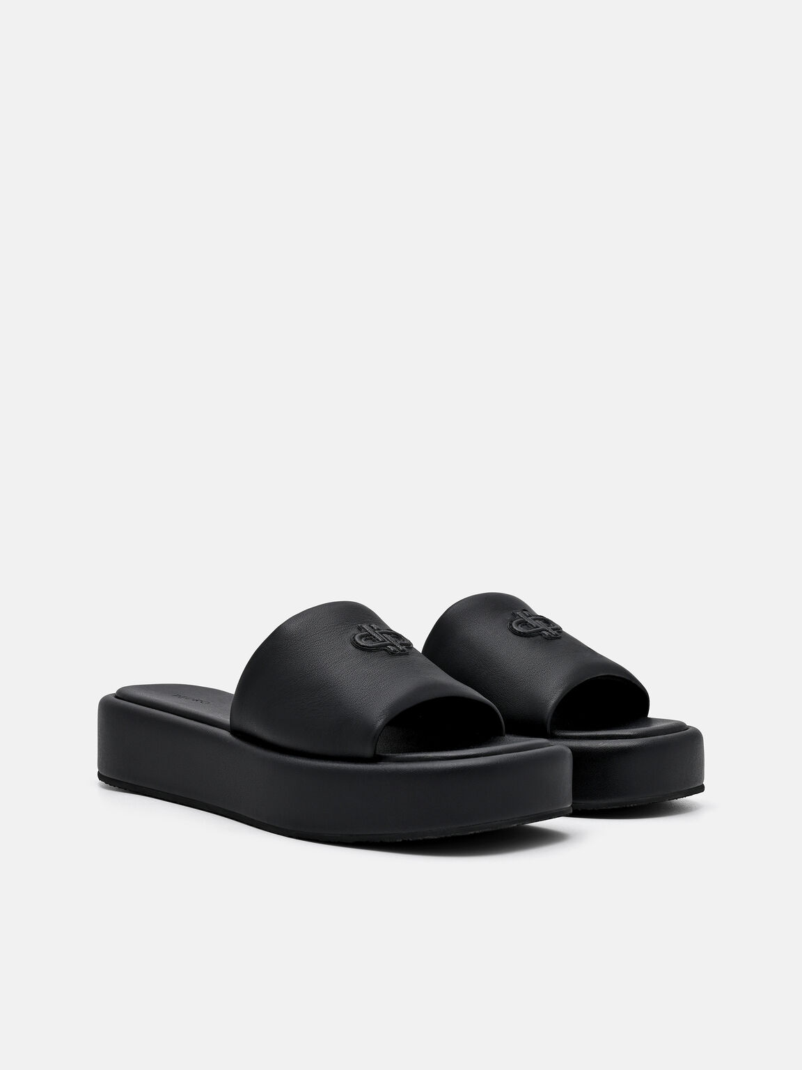 Leather Wedge Sandals, Black