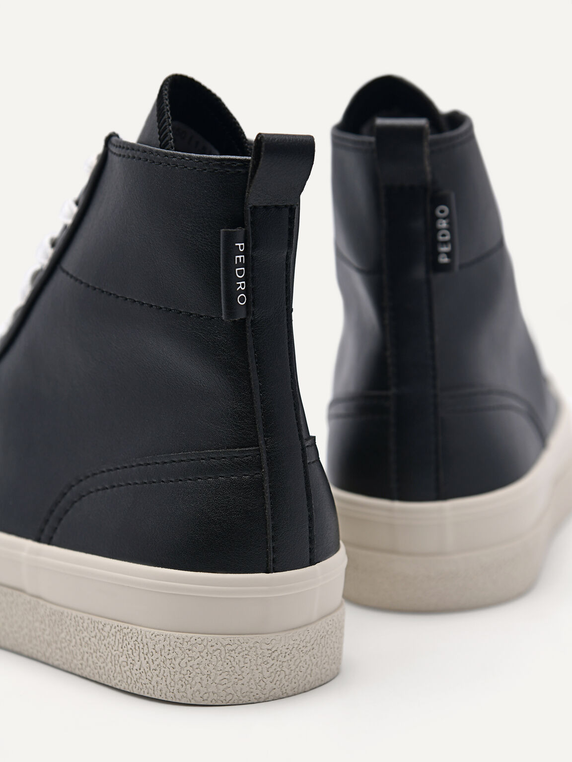 Synthetic Leather High-Cut Sneakers, Black