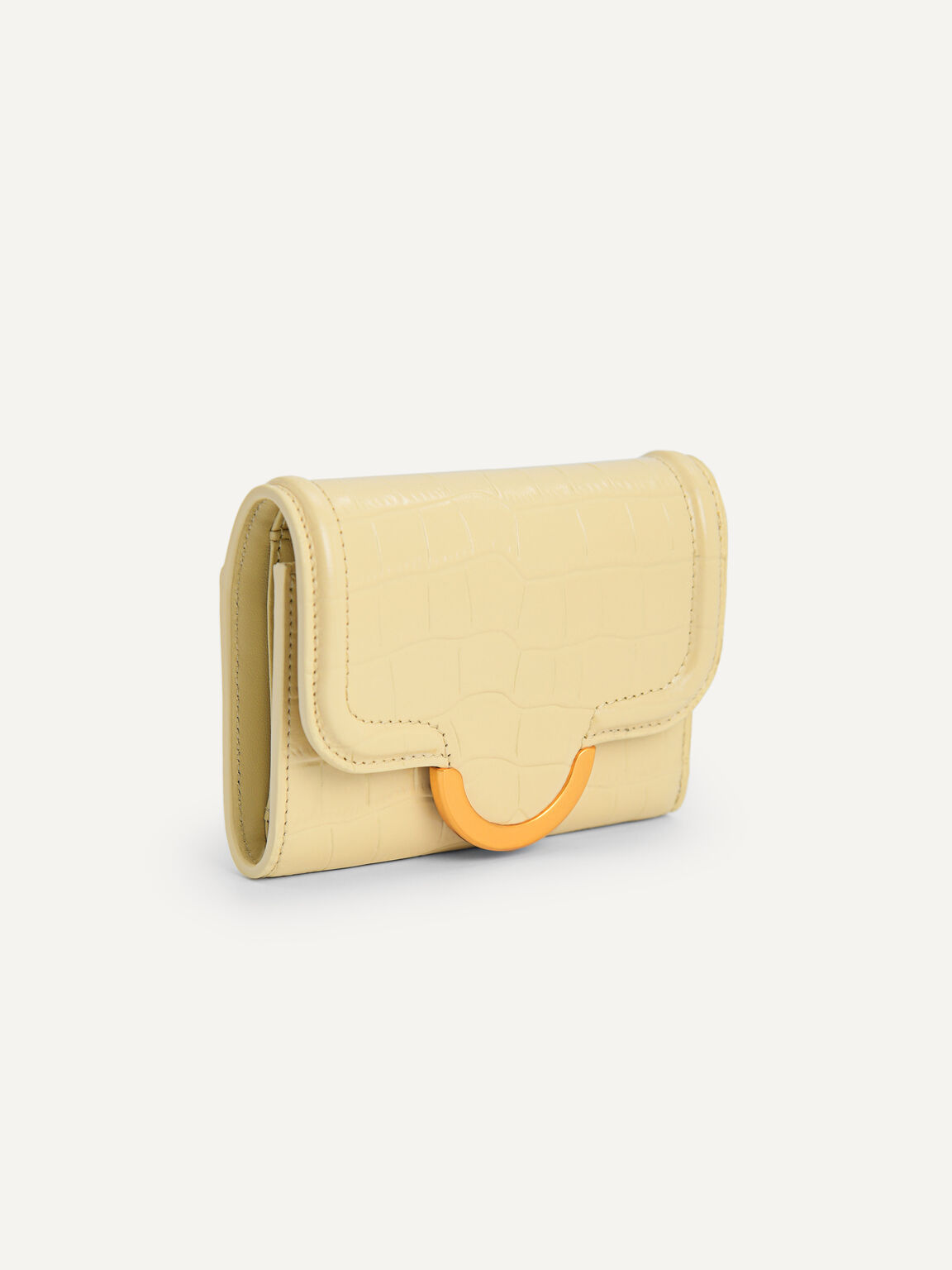 Croc-Effect Bi-Fold Wallet, Light Yellow, hi-res
