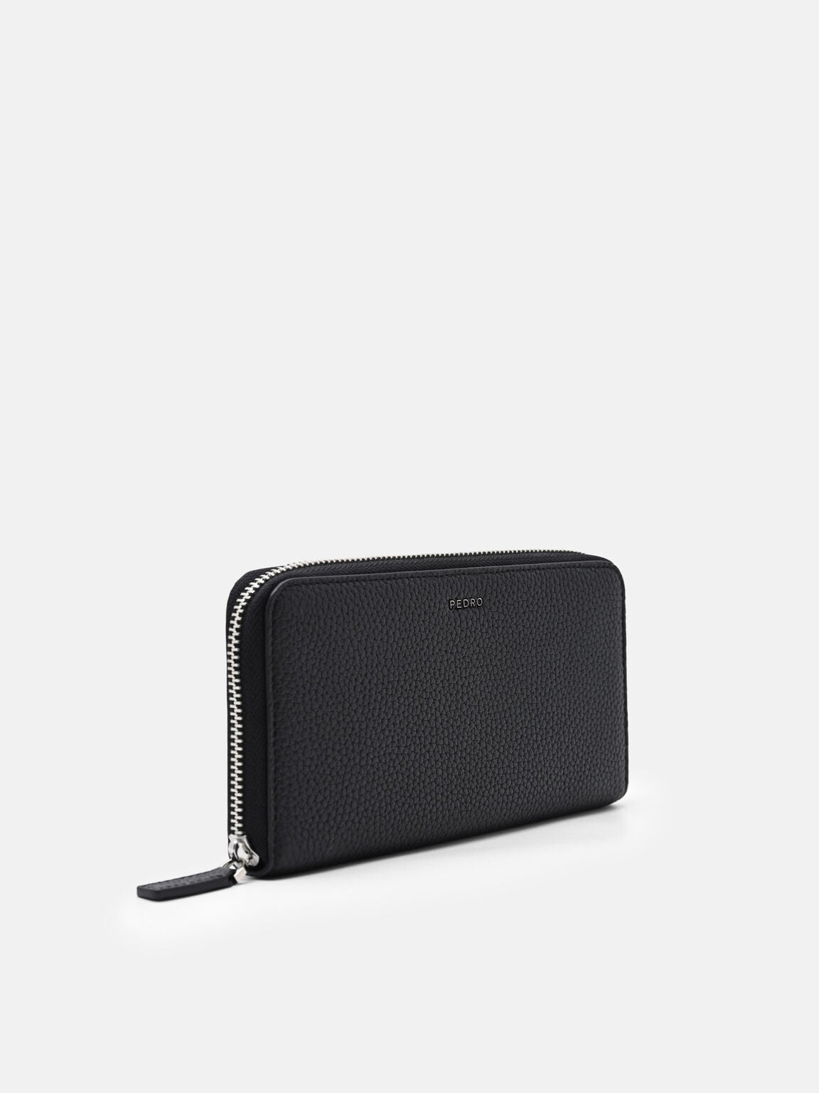 Tumbled Leather Long Wallet, Black Tumble