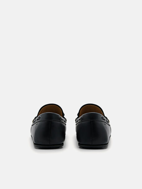 Leather Bow Driving Shoes, Black