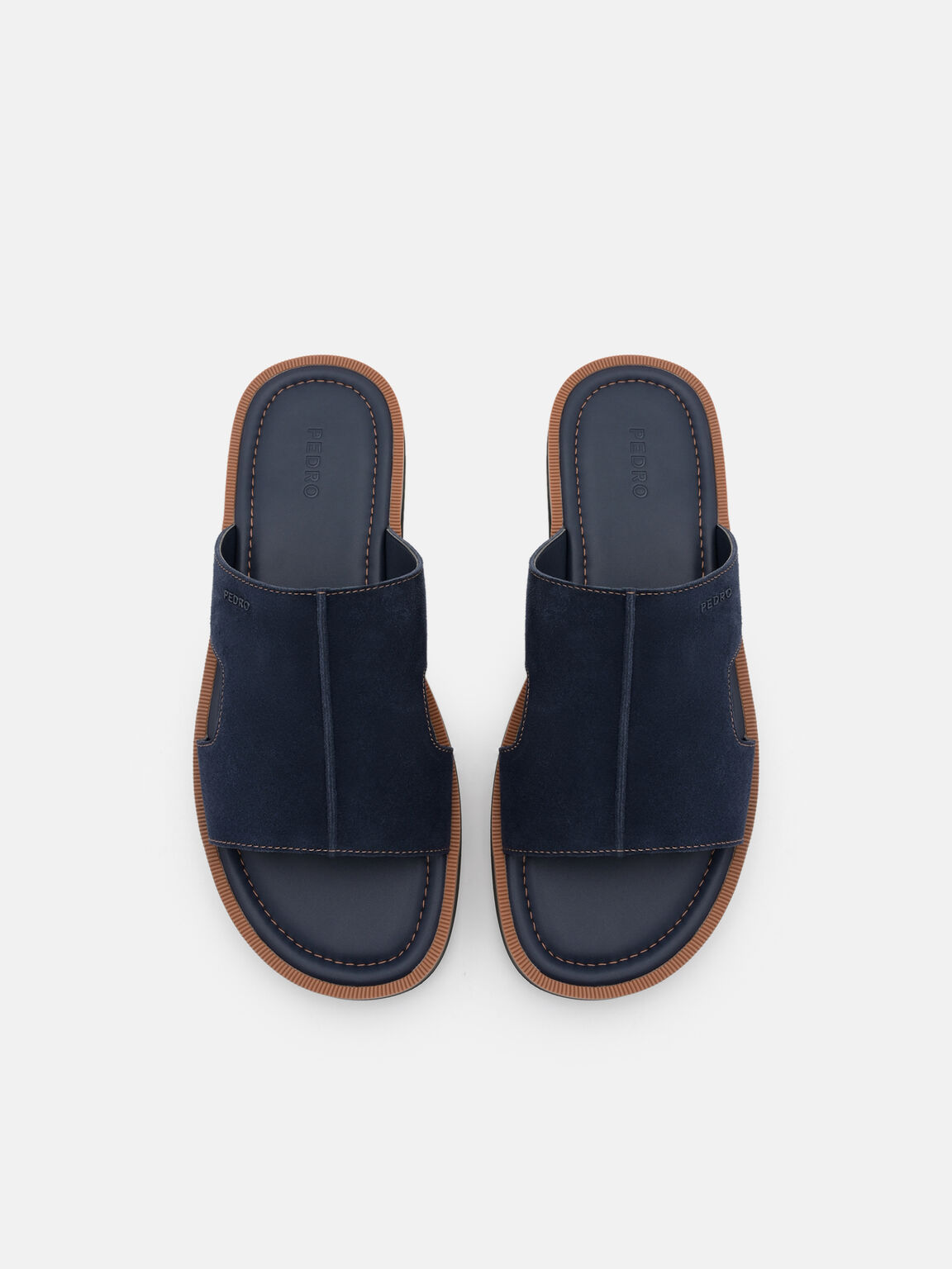 Suede Slide Sandals, Navy Suede
