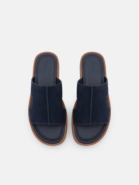 Suede Slide Sandals, Navy Suede