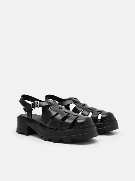 Verlin Leather Caged Sandals, Black Box